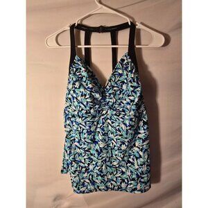 Fit 4 U Womens Swimsuit Top Only Tankini Size 14 Large Blue Built in Bra